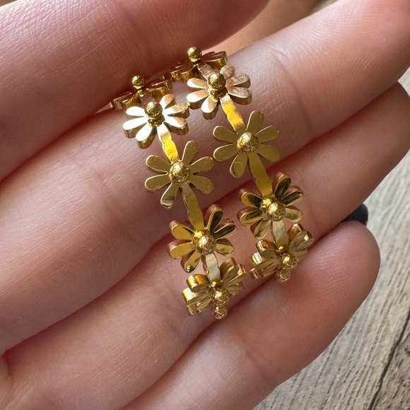 Gold Tone Floral Hoop Earrings (waterproof) - Picture 3 of 3